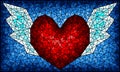 Stained glass illustration with  an abstract heart with wings on a blue background, rectangular image Royalty Free Stock Photo