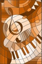 Stained glass illustration Abstract image of a treble clef in stained glass style ,brown tone