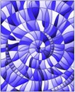 Stained glass illustration Abstract mosaic image, tiles arranged in a spiral, blue tone