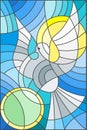 Stained glass illustration with abstract pigeon and the sun in the sky Royalty Free Stock Photo