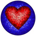 Stained glass illustration with abstract red heart on blue background, round image Royalty Free Stock Photo