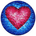 Stained glass illustration with abstract red heart on blue background, round image Royalty Free Stock Photo