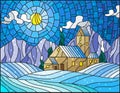 Stained glass illustration with abstract winter landscape Royalty Free Stock Photo