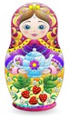 Stained glass illustration with a bright Russian doll, toy isolated on a white background