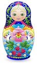 Stained glass illustration with a bright Russian doll, toy isolated on a white background