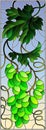 Stained glass illustration with a bunch of green grapes and leaves on sky background,vertical image
