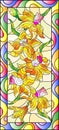 Stained glass illustration with daffodils on light background,vertical orientation