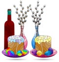 Stained glass illustration with Easter still lifes isolated on a white background