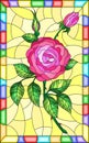 Stained glass illustration flower of pink rose on a yellow background Royalty Free Stock Photo