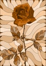 Stained glass illustration flower of rose ,Sepia, brown scale