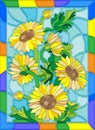 Stained glass illustration with flowers sunflower bright frame Royalty Free Stock Photo