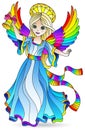 Stained glass illustration with  a girl of angels in a blue dress, isolated element on a white background Royalty Free Stock Photo