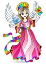 Stained glass illustration with  a girl of angels in a pink dress, isolated element on a white background Royalty Free Stock Photo