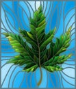 Stained glass illustration with a green maple leaf on a blue background Royalty Free Stock Photo