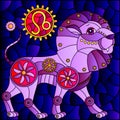 Stained glass illustration with an illustration of the steam punk sign of the horoscope leo, tone brown Royalty Free Stock Photo