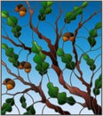 Stained glass illustration with oak branch with immature acorns and leaves Royalty Free Stock Photo