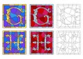 Stained glass illustration with set of letters of the Latin alphabet,letters `G` and `H`