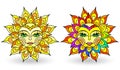 Stained glass illustration with set of suns with faces on a white background isolates Royalty Free Stock Photo