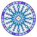 Stained glass illustration with snowflake in blue colors in a frame ,round image Royalty Free Stock Photo