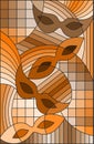 Stained glass illustration on the theme of carnival, abstract, mask,sepia