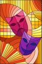 Stained glass illustration on the theme of carnival, abstract mask