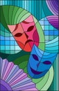 Stained glass illustration on the theme of carnival, abstract, mask