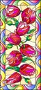 Stained glass illustration with tulips on light background,vertical orientation