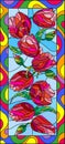 Stained glass illustration with tulips on light background,vertical orientation