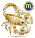Stained glass illustration with a zodiac signs scorpio, figure isolated on a white background Royalty Free Stock Photo