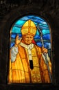 Stained glass with the image of Pope John Paul II