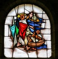 Stained Glass - Jesus Calls Four Fishermen to follow Him Royalty Free Stock Photo