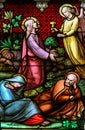 Stained Glass - Jesus Christ in the Garden of Gethsemane Royalty Free Stock Photo