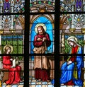 Stained Glass - Jesus studying Royalty Free Stock Photo