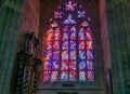 Stained glass lead-light feature window comprised of religious scenes Royalty Free Stock Photo