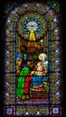 Stained Glass Magi Three Kings Baby Jesus Mary Montserrat Catalonia Spain Royalty Free Stock Photo