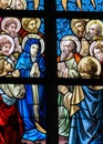 Stained Glass - Mary and the Apostles on Pentecost Royalty Free Stock Photo