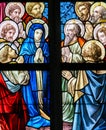 Stained Glass - Mary and the Apostles on Pentecost Royalty Free Stock Photo