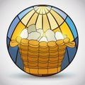 Stained Glass with Miracle of Breads in a Basket, Vector Illustration Royalty Free Stock Photo