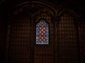 Stained glass mosaic windows gothic interior lower chapel of Sainte Chapelle royal church Palais de la Cite Paris France Royalty Free Stock Photo