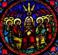 Stained Glass - Mother Mary and the Apostles at Pentecost Royalty Free Stock Photo