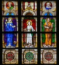 Stained Glass - Mother Mary, Jesus and Saint Joseph Royalty Free Stock Photo