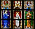 Stained Glass - Mother Mary, Jesus and Saint Joseph Royalty Free Stock Photo