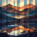 Stained Glass Mountain Lake Sunset Royalty Free Stock Photo