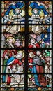 Stained Glass - Nativity Scene at Christmas Royalty Free Stock Photo