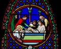 Stained Glass in Notre-Dame-des-flots, Le Havre - Burial of Jesus Royalty Free Stock Photo