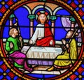 Stained Glass in Notre-Dame-des-flots, Le Havre - Supper at Emmaus Royalty Free Stock Photo