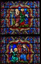 Stained Glass in Notre Dame - Flight to Egypt and Annunciation Royalty Free Stock Photo