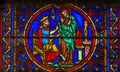 Stained Glass in Notre Dame, Paris depicting St Eustace and the Emperor Trajan Royalty Free Stock Photo