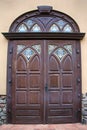 Stained glass old door of Palanok Castle in Royalty Free Stock Photo