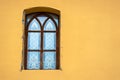 Stained glass old window of Palanok Castle in Royalty Free Stock Photo